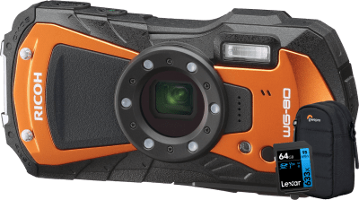 Ricoh WG-80 Orange + minneskort 64GB + väska