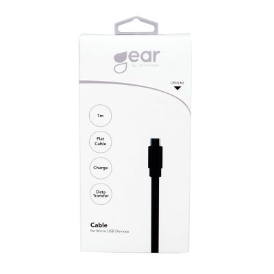 GEAR Laddkabel MicroUSB 1m Svart Platt Kabel